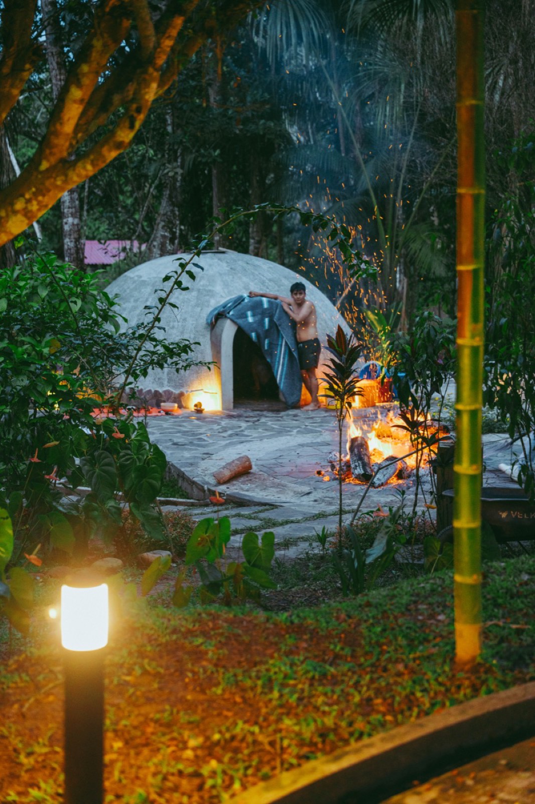 Evening bonfire at Kantu Garden Lodge